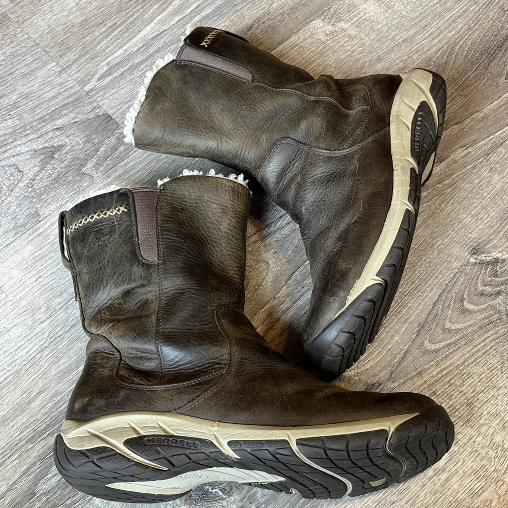 Merrell Encore 4 Dark Brown Leather Faux Fur Lined Polar Boots J003832 Womens 10